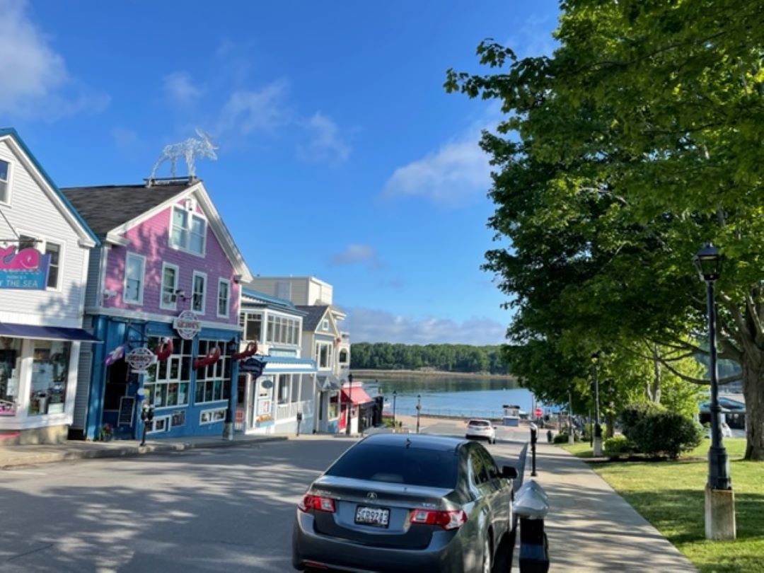 Downtown Bar Harbor Maine with World-Famous Geddy's Restaurant and Agamont Park and the waterfront.